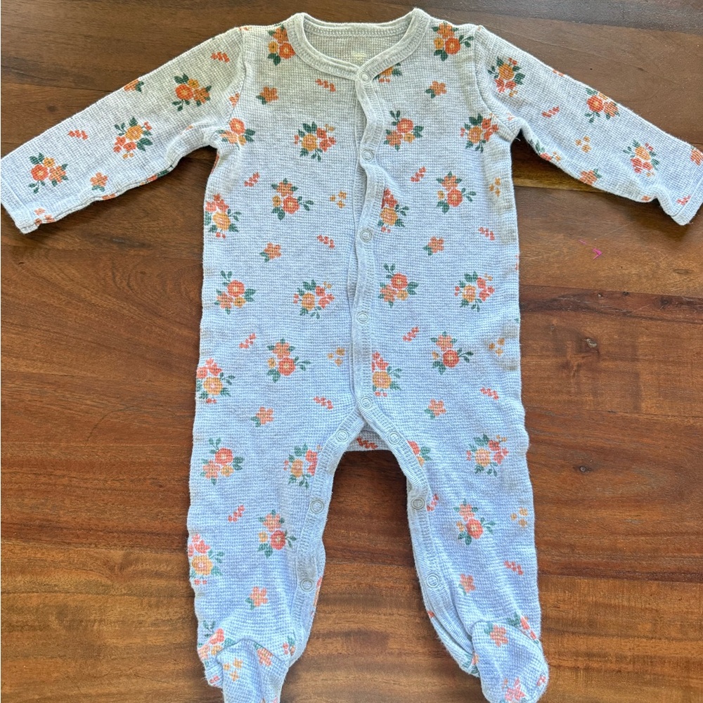 Koala Kids Floral Footie‎ in Gray and Orange